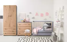 Klups Pauline Art.290267 Graphite/Oak Комплект:Детская кроватка с защитным бортиком 120x60cм+комод