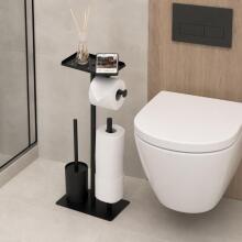 Stojak łazienkowy na papier toaletowy uchwyt szczotka do WC półka czarny ModernHome