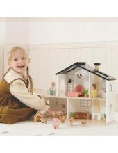 TOOKY TOY Wooden Dollhouse with Accessories and Family 20 pcs.
