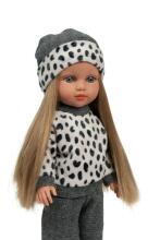 Arias doll little girl Carlota in gray outfit, 36 cm