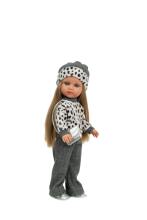 Arias doll little girl Carlota in gray outfit, 36 cm