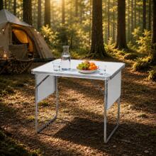 Stolik turystyczny 120x60 cm składany w walizkę 2 półki biały MultiGarden