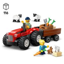 LEGO City Sarkanis Lauku Traktors ar Piekabi un Aitām
