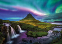 Ravensburger puzle 1000 gabali: Aurora virs Kirkjufell
