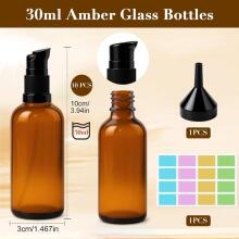 Empty Glass Bottles Brown with Sticker Funnel Art.294984  Пустой стеклянный флакон объемом 30 мл   с дозатором-помпой,1 шт
