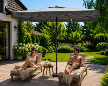Prostokāna liels dārza saulessargs slīps salokāms ar rokturi pelēks 200x130 cm MultiGarden