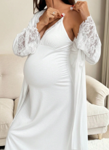 Moonlight&Mama Maternity Dress Art.296151 White Komplekts naktskrekls un hālats grūtniecēm/barošanai ar īsām piedurknēm
