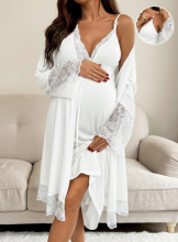 Moonlight&Mama Maternity Dress Art.296151 White Komplekts naktskrekls un hālats grūtniecēm/barošanai ar īsām piedurknēm
