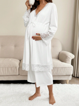 Moonlight&Mama Maternity Dress Art.296151 White Komplekts naktskrekls un hālats grūtniecēm/barošanai ar īsām piedurknēm