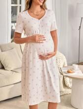 Moonlight&Mama Maternity Dress Art.296155 White   Short sleeve maternity/nursing nightgown