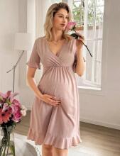 Moonlight&Mama Maternity Dress Art.296157 Beige Naktskrekls grūtniecēm/barošanai ar īsām piedurknēm
