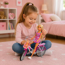Anlily Doll in Pink Dress with Bicycle and Baby Seat Set