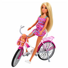 Anlily Doll in Pink Dress with Bicycle and Baby Seat Set