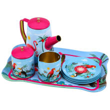 Tea Set with Parrots, Metal, Exotic Pattern, 12 pcs.