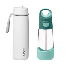 Hydro Team Set: 690 ml White Out Insulated Bottle + 450 ml Emerald Forest Tritan Water Bottle with Straw, b.box