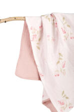 BLANKET CRUSHED MUSLIN 75x100 FLOWERS PINK