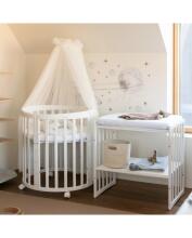 Waldin Oval Baby Collection Bed Crib  7 in 1 Art.297541 White Koka ovāla daudzfunkcionāla gulta 7 vienā ar matraci
