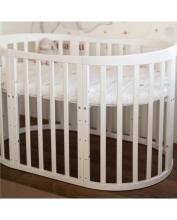 Waldin Oval Baby Collection Bed Crib  7 in 1 Art.297541 White Koka ovāla daudzfunkcionāla gulta 7 vienā ar matraci