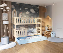 AJK Kubus Art.29886  Bērnu stilīga divstāvu gulta ar veļas kasti 160x80cm