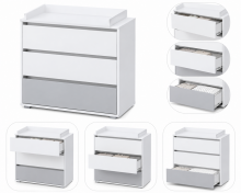 Klups Dalia Set Art.299156 White  Детская деревянная кроватка 120x60см без ящика+ кокосовый матрас 120x60x8см+комод с пеленальною поверхностью