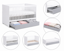 Klups Dalia Set Art.299156 White  Детская деревянная кроватка 120x60см без ящика+ кокосовый матрас 120x60x8см+комод с пеленальною поверхностью