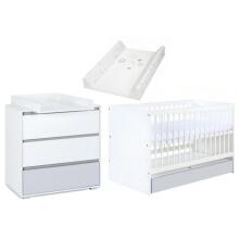 Klups Dalia Set Art.299157 White  Комплект:Детская деревянная кроватка 120x60см без ящика+ кокосовый матрас 120x60x8см+комод с пеленальною поверхностью+шкаф