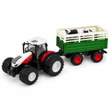 Tālvadības RC lauku traktors ar piekabi un govs figūru 1:24