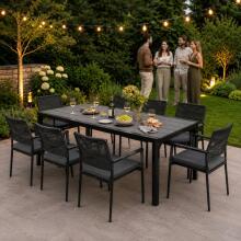 Liels dārza galds 8 personām 180x90 cm terasei dārzā pelēks virsma MultiGarden