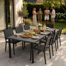 Liels dārza galds 8 personām 180x90 cm terasei dārzā pelēks virsma MultiGarden