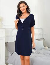 Italian Fashion Nightdress Art.299895 Navy Naktskrekliņs grūtniecēm / barošanai  ar podziņam