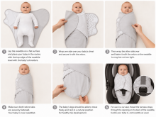 Summer Infant Art.299915 Swaddle Me Gray Хлопковая пелёнка для комфортного сна, пеленания от 3.2кг до 6.4 кг.
