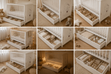 Elf Bed Bloom Drawer Art.300024 Bear White Детская деревянная кроватка с выдвижным ящиком 120x60см