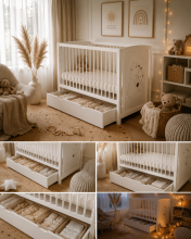 Elf Bed Bloom Drawer Art.300024 Bear White Детская деревянная кроватка с выдвижным ящиком 120x60см