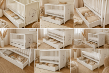 Elf Bed Bloom Drawer Art.300024 Bear White Детская деревянная кроватка с выдвижным ящиком 120x60см