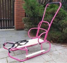 Evo Sledge+Footrests+Pusher Pink Bērnu ragavas no metāla un koka ar kāju balstu, muguriņu un stumjamu rokturi