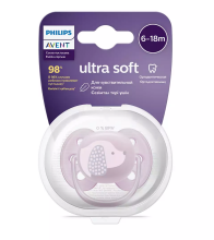 Philips Avent Ultra Soft  Art.SCF092/05 Пустышка силиконовая 6-18м,(1 шт.)