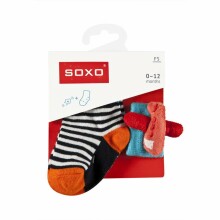 Soxo Baby Art.68671  Комплект хлопковые стильные носочки 0-12м. + браслет на руку с погремушкой