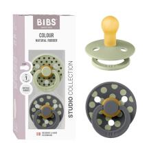 BIBS Colour Round Polka Dots – Sage / Iron Пустышка (соска) из 100% натурального каучука-форма вишенка 6-18 мес.(2 шт.)