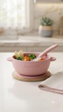 PandaEar Silicone Dinner Set Art.52400 Pink  silikona bļoda ar piesūcekni + karote