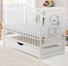 Bocian Kids Timmi Art.56280 White Bērnu kokā gultiņa ar veļas kasti 120x60cm