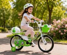 Esperia Kids Bike Panda White/Green 14' Art.9770  Детский велосипед с надувными колёсами и стальной рамой