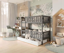 AJK Bobo Art.65562 Grey  Стильная молодёжная двухъярусная кровать со ящиком и матрасом 160x80 см