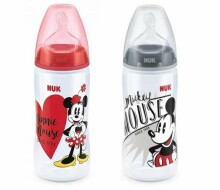 Nuk First Choice Red Minnie Art.SK76 Plastmasas pudelīte ar plato kakliņu un silikona knupīti pienam, 2.izmēra (6-18 mēn.) 300 ml