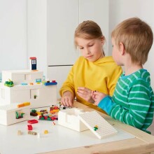 Made in Sweden Bygglek Art.994.174.34 Komplekts bērniem -Lego® klucīšu kompl,201 gab+sienas plaukts+Lego® kastes ar vāku, 3 gab.