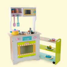 TLC Baby Kitchen Art.T20077 Medinė vaikų virtuvė su virykle ir ištraukiama lentyna ant ratų