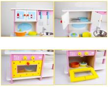 TLC Baby Kitchen Art.T20078  Bērnu koka virtuve  ar izlietni, plīti, sienas skapi un plauktiem