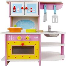 TLC Baby Kitchen Art.T20078  Bērnu koka virtuve  ar izlietni, plīti, sienas skapi un plauktiem