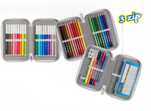 Carioca Art.42802 FLUO 3 Zip Penālis ar 3 gab. atvērumiem un 46 gab. piederumiem