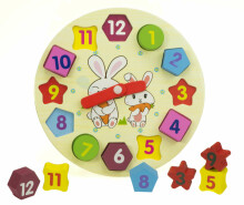 Ikonka Wooden Clock Art.KX7573 Koka attīstošā rotaļlieta Pulkstenis