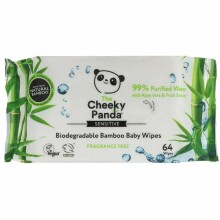 „Cheeky Panda“ bambuko kūdikių servetėlės. 89927. Drėgnos vaikiškos servetėlės iš natūralaus bambuko, 64 vnt.